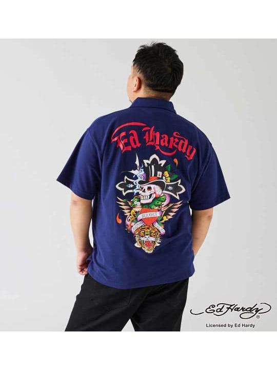 Ed Hardy 鹿の子プリント半袖ポロシャツ (1278-4516)