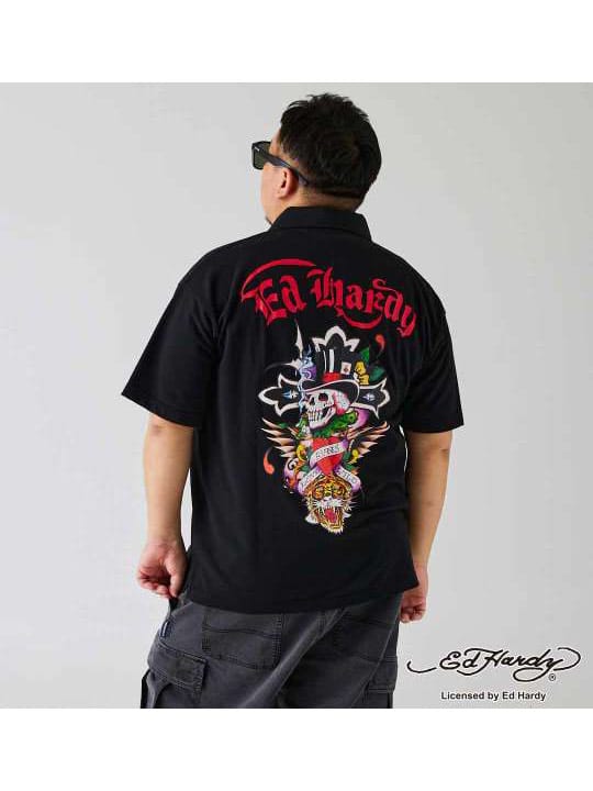 Ed Hardy 鹿の子プリント半袖ポロシャツ (1278-4516)