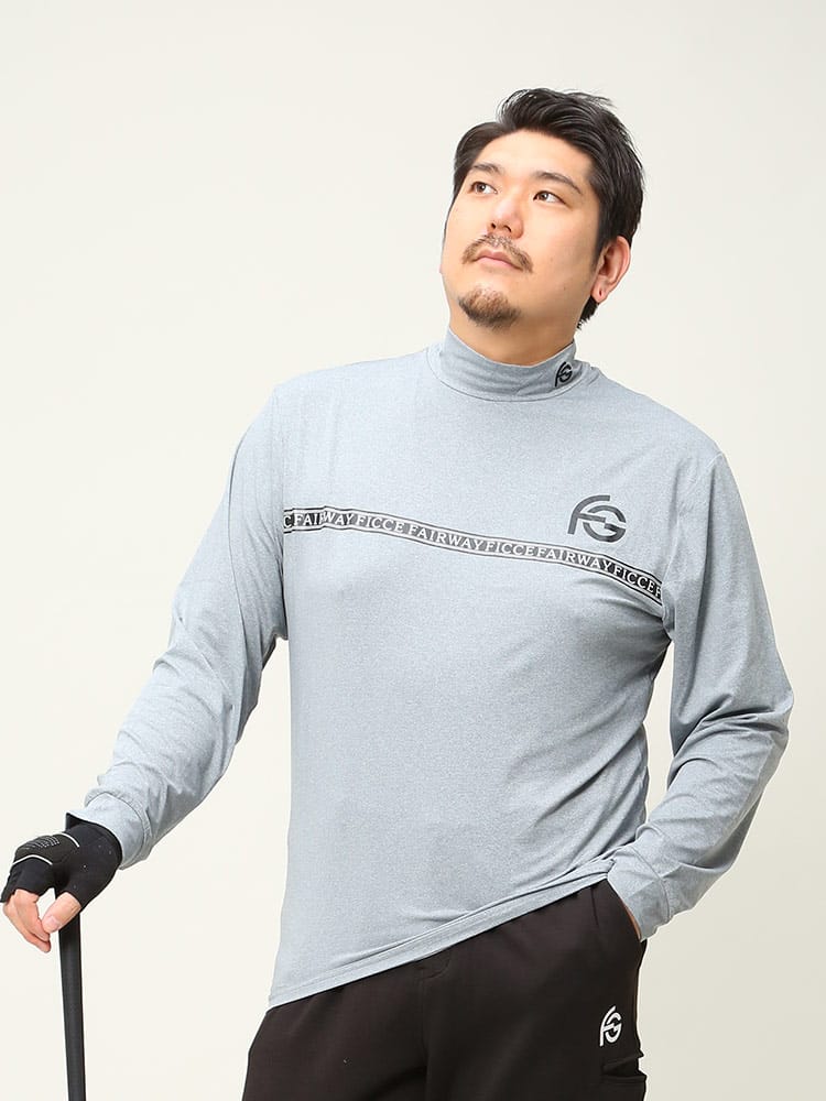 在庫処分 返品交換不可 大きいサイズ メンズ FICCE GOLF (フィッチェゴルフ) ゴルフ ライン モックネック 長袖 Tシャツ