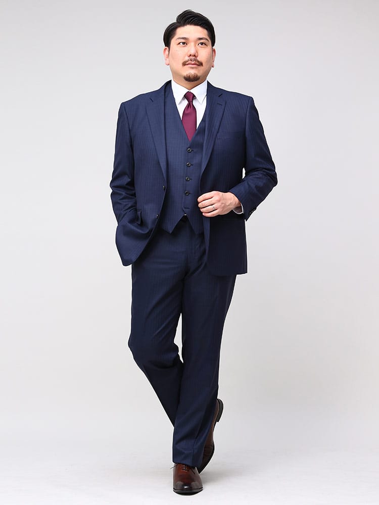 大きいサイズ メンズ FICCE (フィッチェ) ウール混 ベスト付き シングル ツーパンツ スーツ KB体