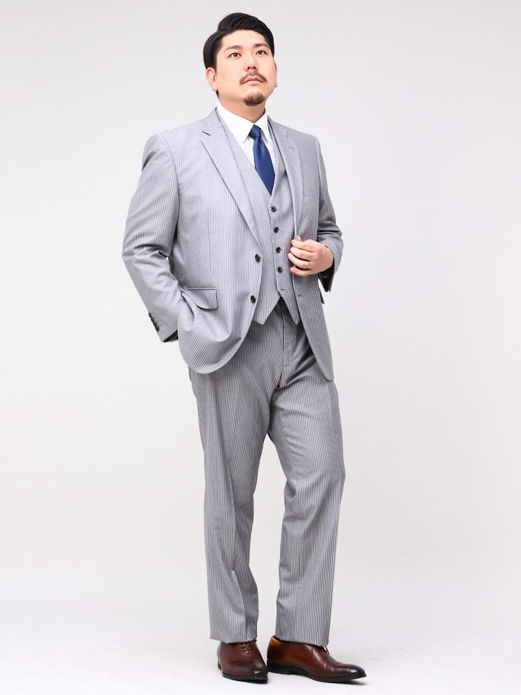 大きいサイズ メンズ FICCE (フィッチェ) ウール混 ベスト付き シングル ツーパンツ スーツ TAB体 KB体