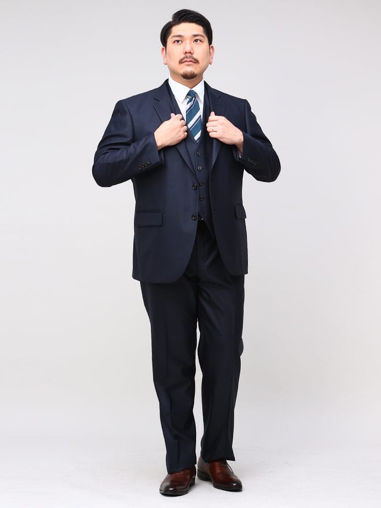 大きいサイズ メンズ FICCE フィッチェ ウール混 ベスト付き シングル ツーパンツ スーツ KB体 KBE体