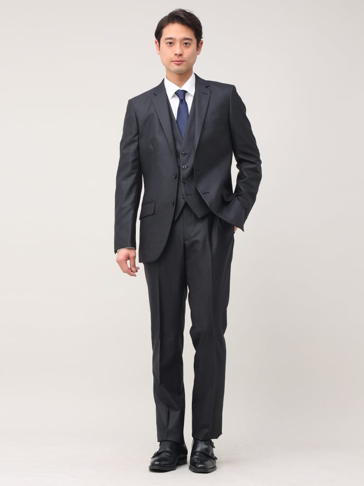 在庫処分 返品交換不可 FICCE (フィッチェ) ウール混 ベスト付き 総柄 シングル ローライズパンツ スーツ