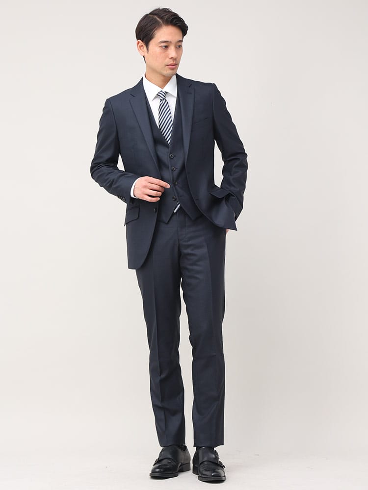 在庫処分 返品交換不可 FICCE (フィッチェ) ウール混 ベスト付き 総柄 シングル ローライズパンツ スーツ