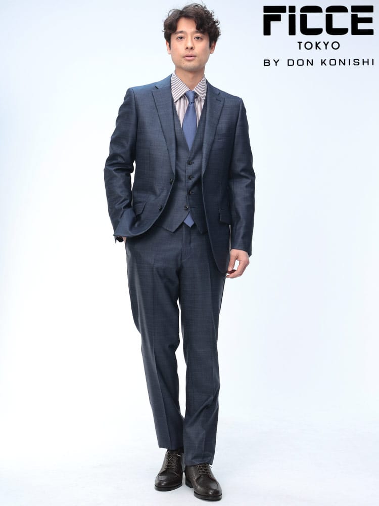 ベスト付き スーツ スリーピース ウール混 シングル ノータックスラックス メンズ ビジネス 紳士