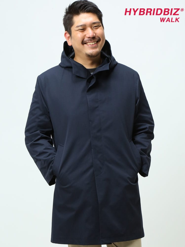 大きいサイズ メンズ HYBRIDBIZ (ハイブリッドビズ) 秋冬対応 フード 無地 中綿ライナー シングル コート