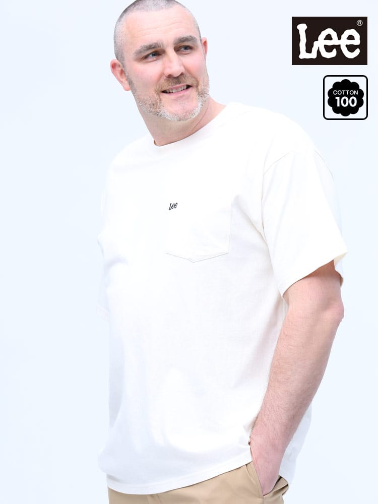 大きいサイズ メンズ Lee (リー) ワンポイント ポケット付き クルーネック 半袖 Tシャツ WHITE
