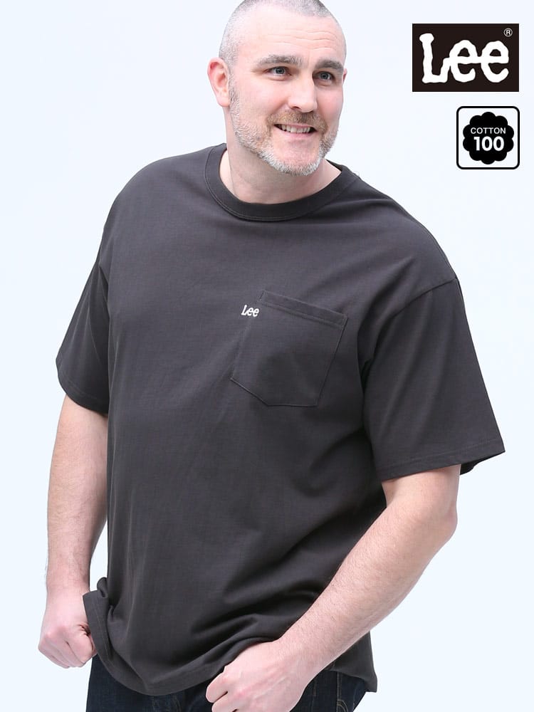 大きいサイズ メンズ Lee (リー) ワンポイント ポケット付き クルーネック 半袖 Tシャツ BLACK