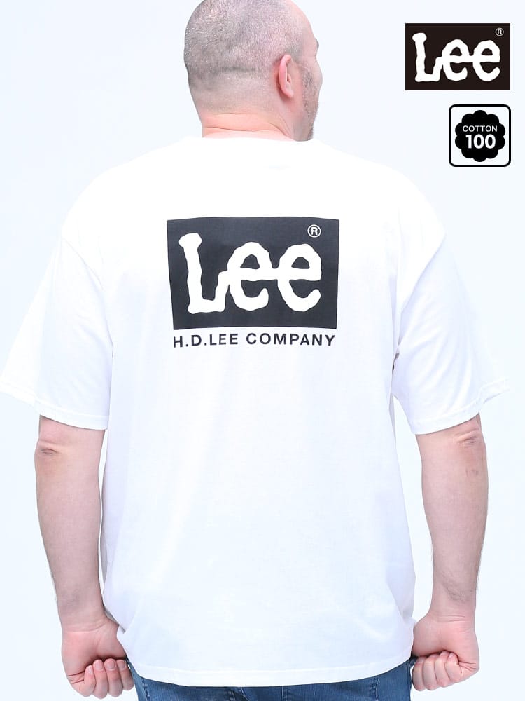 大きいサイズ メンズ Lee (リー) バックプリント BOXロゴ クルーネック 半袖 Tシャツ WHITE