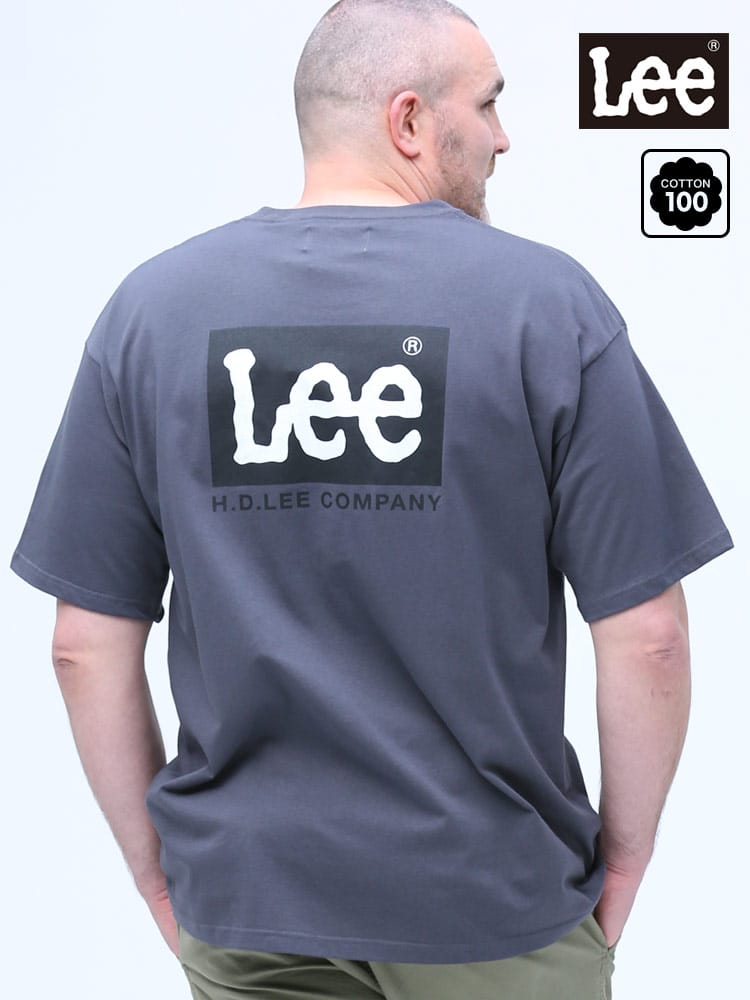 大きいサイズ メンズ Lee (リー) バックプリント BOXロゴ クルーネック 半袖 Tシャツ BLACK