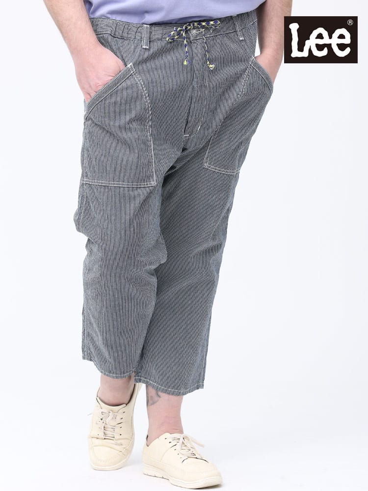 大きいサイズ メンズ Lee (リー) 細ストライプ ウエストコード ジップフライ イージーパンツ NAVY