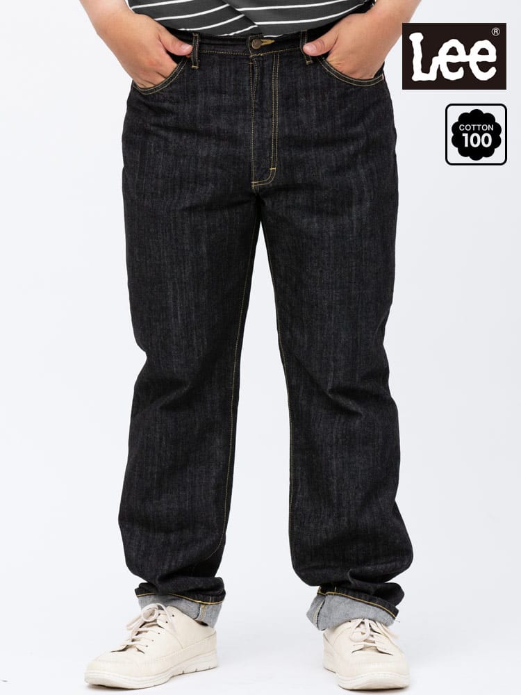 大きいサイズ メンズ Lee (リー) ジップフライ レギュラー ストレート ジーンズ 201 BLACK
