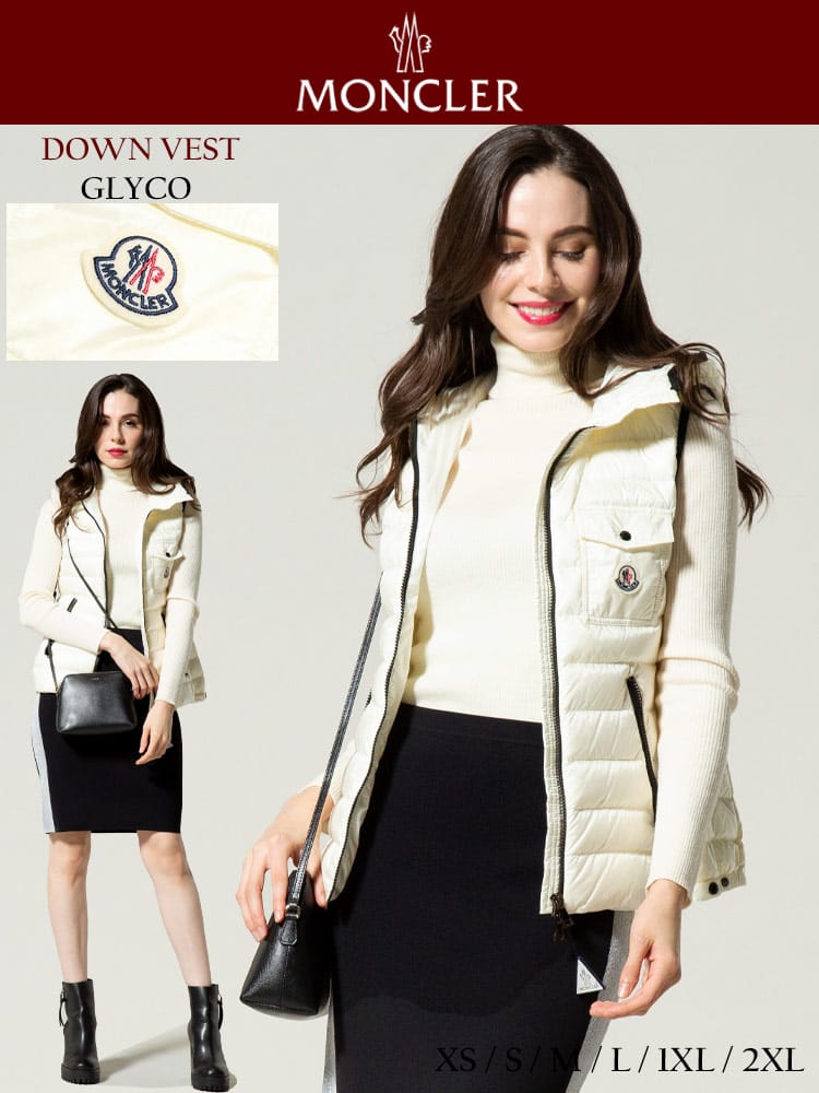 MONCLER (モンクレール) ナイロン フード フルジップ ダウン ベスト GLYCO WHITE MCLGLYCO1 レディース