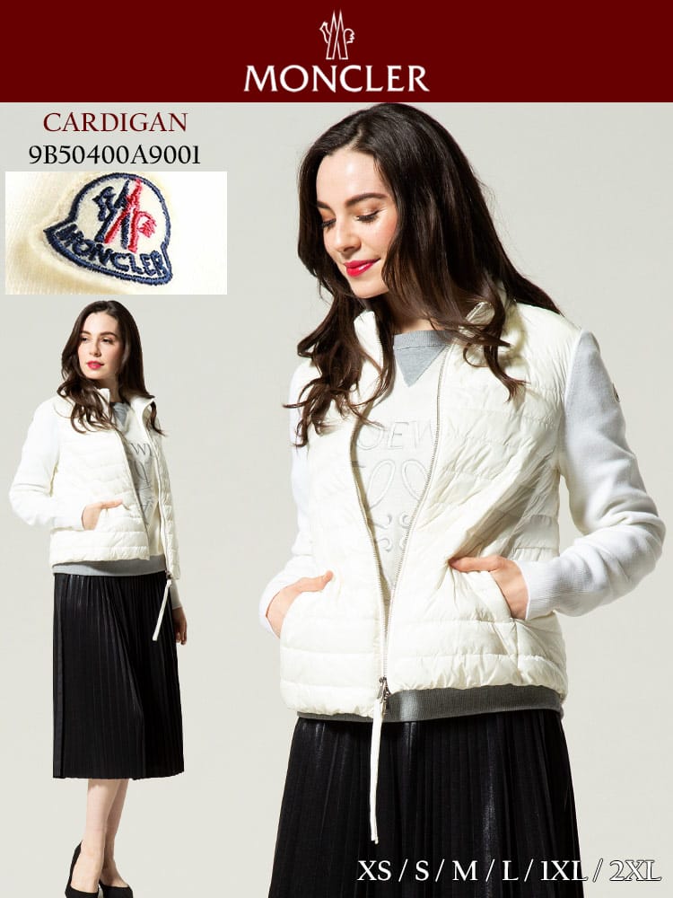 MONCLER (モンクレール) フロンドダウン スタンド ダブルジップ ニットジャケット CARDIGAN WHITE MCL9B50400A9001 レディース