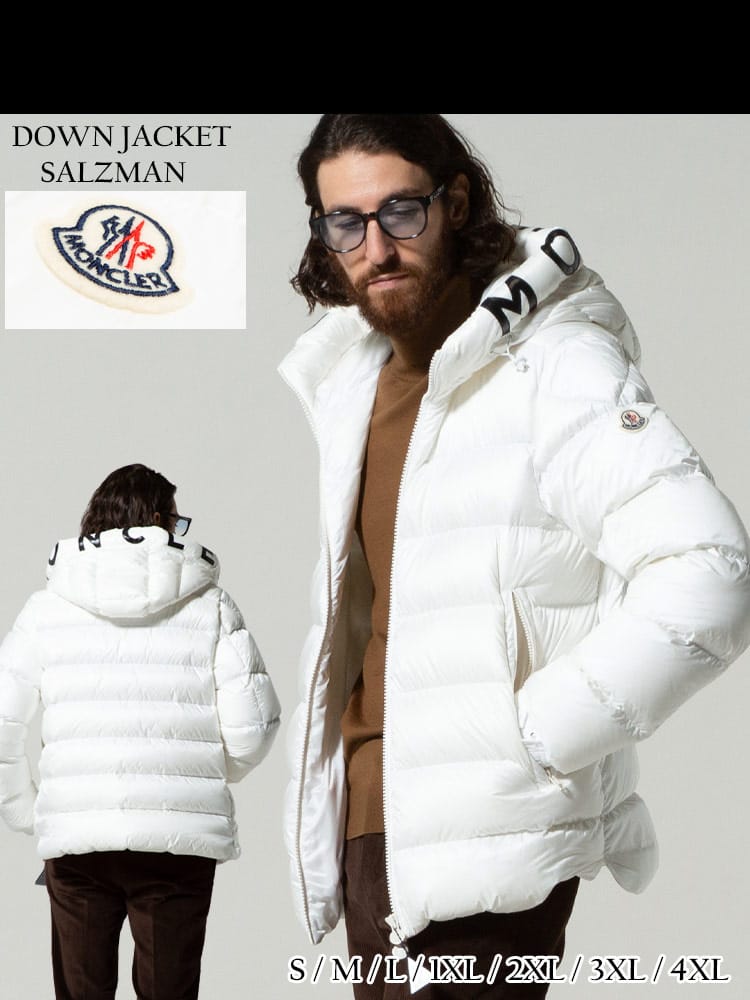 MONCLER (モンクレール) ロゴレタリング フード ダブルジップ ショートダウンジャケット Salzman WHITE MCSALZMAN1
