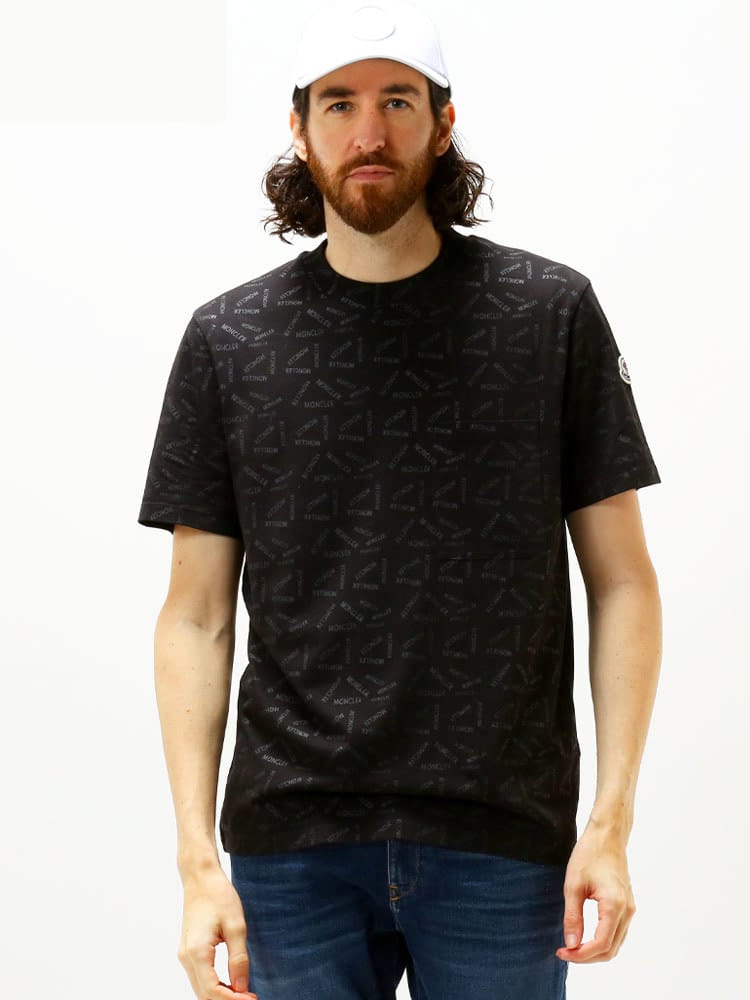 MONCLER モンクレール メンズ 総柄 ロゴ プリント クルーネック 半袖 Tシャツ ブランド MC8C00040829H8