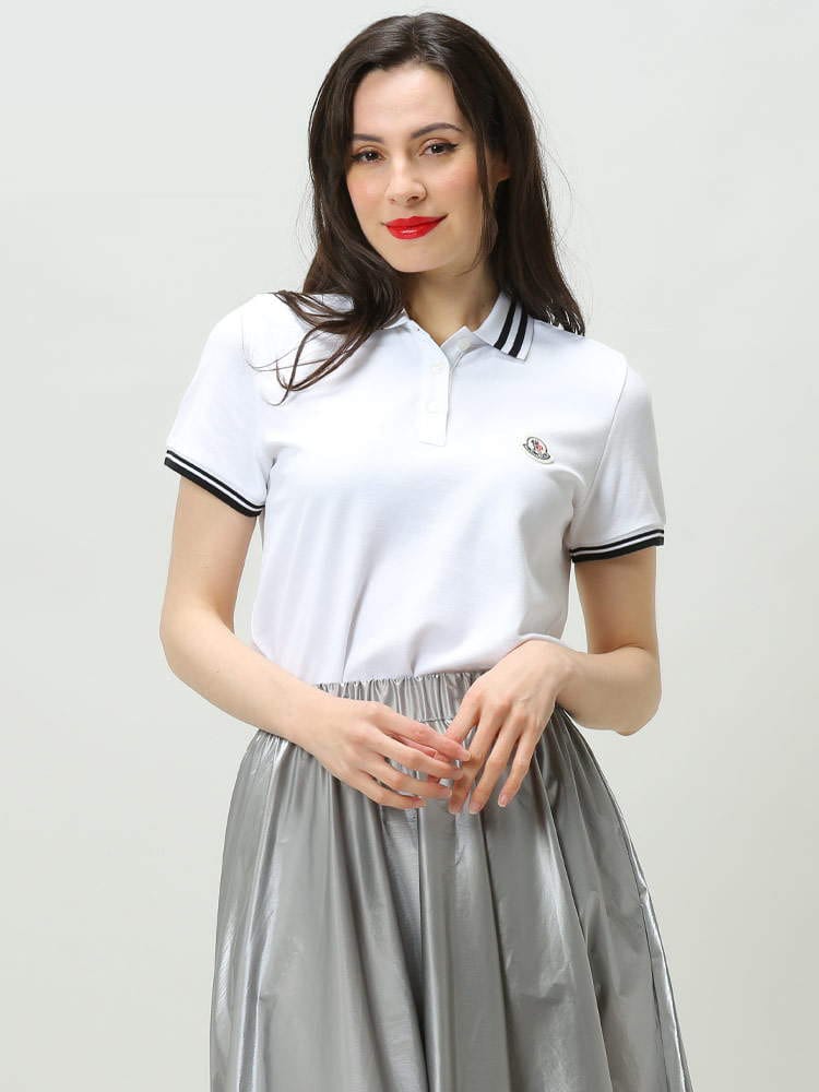 MONCLER モンクレール レディース ブランド ポロシャツ 鹿の子 半袖 胸 ワッペン ライン ポロ MCL8A0000584720