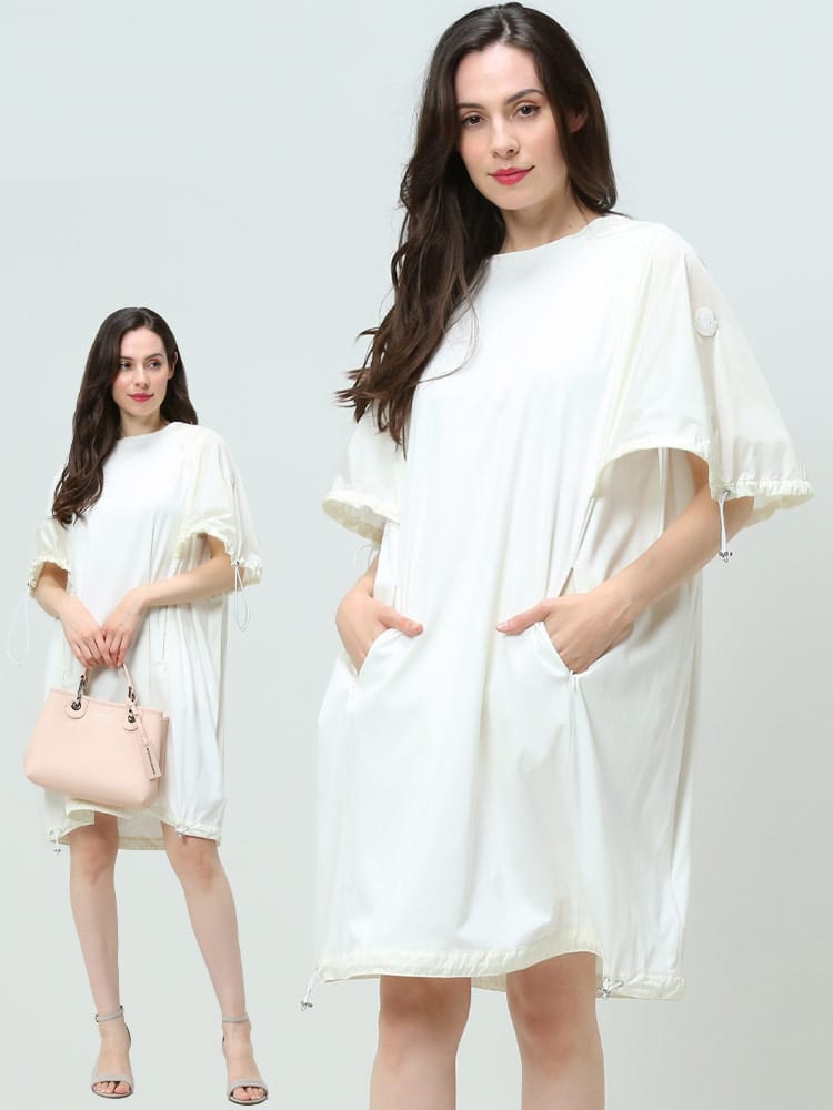 モンクレール ワンピース レディース MONCLER ブランド パフスリーブ クルーネック Tシャツワンピ オーバーサイズ 白 カットワンピ MCL8I00006809CR