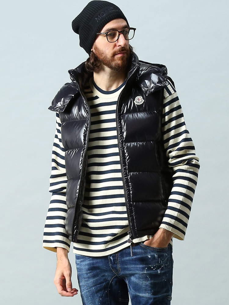モンクレール メンズ ダウン MONCLER ブランド ダウンベスト ベスト ジレ アウター フード フード 着脱 フルジップ ロゴ ワッペン Bormes ブルゾン 黒 クロ 大きいサイズ ボルム MCBORMES2