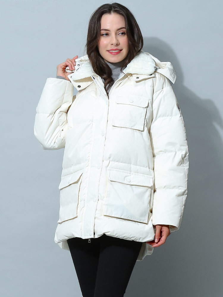 モンクレール レディース ダウン MONCLER ブランド ダウンジャケット アウター ジャケット ブルゾン ショートアウター フード着脱 フルジップ ファー 襟 Careil カレイユ レギュラーフィット 白 MCLCAREIL2