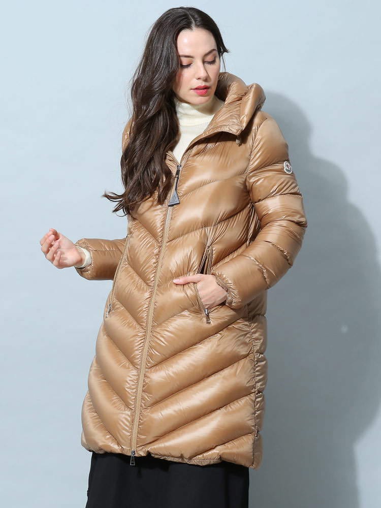 モンクレール レディース ダウン MONCLER ブランド ダウンジャケット ロングダウン アウター コート ブルゾン フード 膝上 ロゴ Cambales 黒 クロ ブラック ベージュ キャンベル MCLCAMBALES2