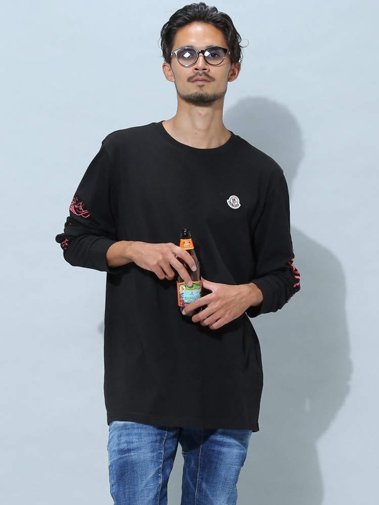 モンクレール メンズ Tシャツ 長袖 MONCLER ブランド ロンT トップス ロゴ プリント クルーネック MC8D000088390T
