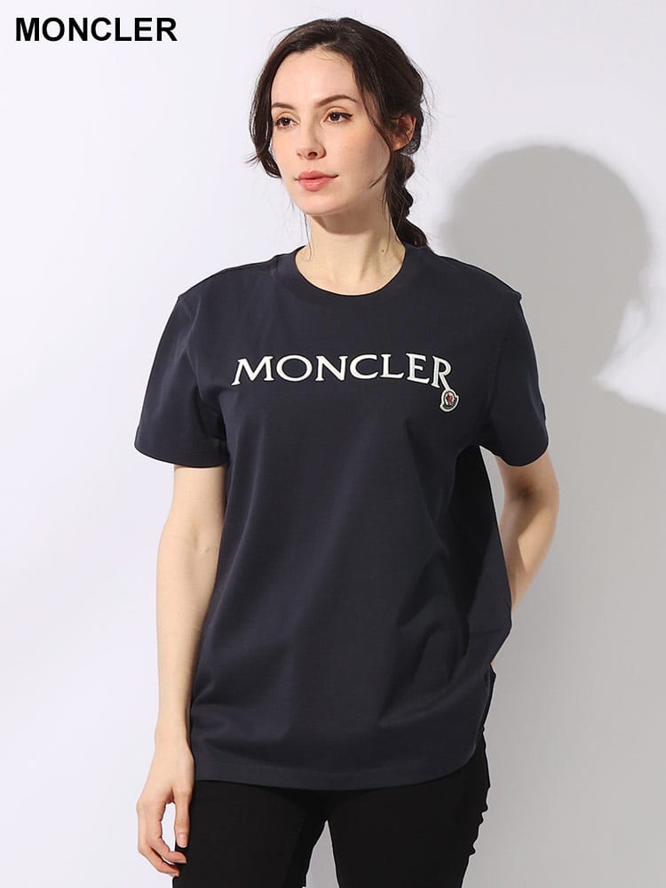 MONCLER (モンクレール) フロントロゴ刺繍＆ワッペン クルーネック 半袖 Tシャツ レディース
