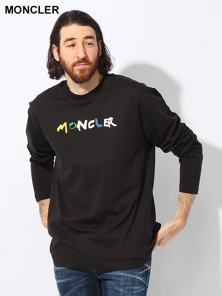 MONCLER  (モンクレール) カラフルロゴ 袖ワッペン クルーネック 長袖 Ｔシャツ ロンT MC8D00012829HP ブランド メンズ 男性 トップス