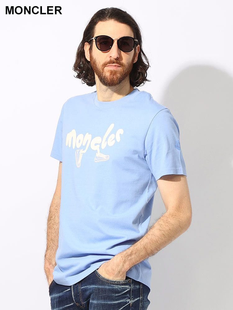 MONCLER  (モンクレール) ランニングロゴ 袖ワッペン クルーネック 半袖 Tシャツ MC8C000138390T ブランド メンズ 男性 トップス
