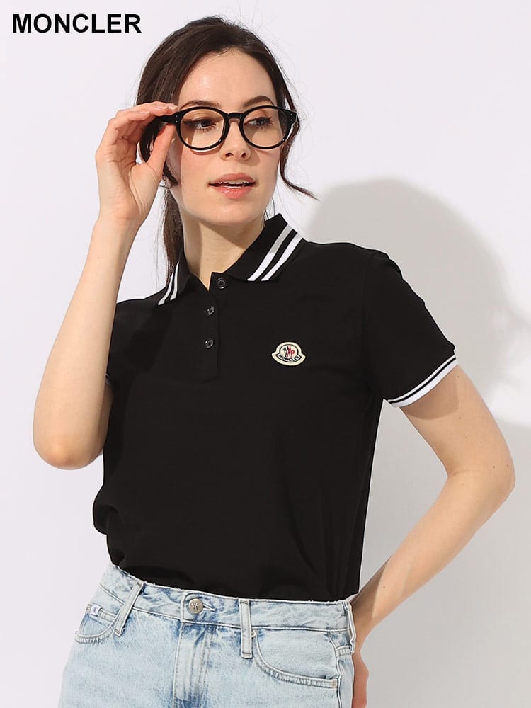 MONCLER (モンクレール) ストライプライン ロゴパッチ ベーシック 半袖 ポロシャツ MCL8A0000984720 レディース