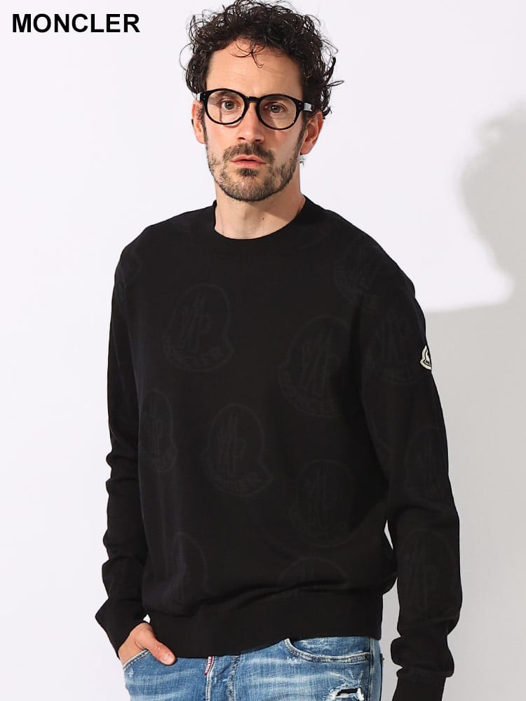 MONCLER (モンクレール) ワッペンロゴ 総柄 クルーネック ニット  