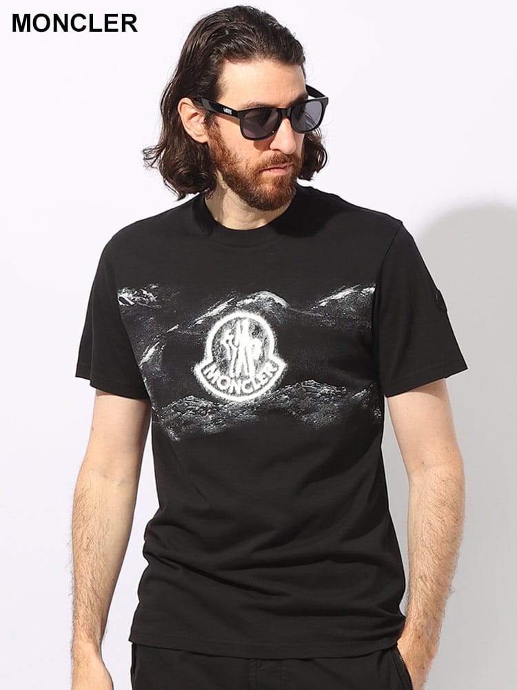 MONCLER (モンクレール) マウンテンプリント ワッペン クルーネック 半袖 Tシャツ MC8C0005089AKK