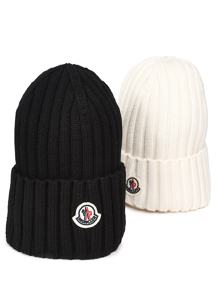 MONCLER (モンクレール) ロゴワッペン リブ編み ウール ニットキャップ レディース MCL3B00036A93【サカゼン公式通販】