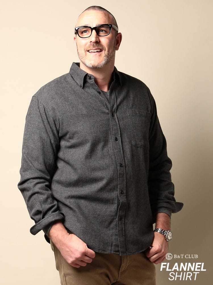 大きいサイズ メンズ B＆T CLUB (ビーアンドティークラブ) 綿100％ クレイジーパターンチェック柄＆無地 ボタンダウン 長袖 ネルシャツ