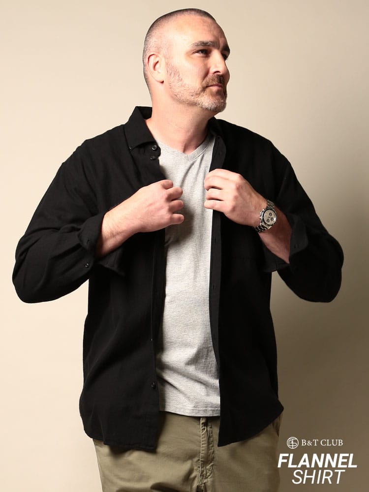大きいサイズ メンズ B＆T CLUB (ビーアンドティークラブ) 綿100％ クレイジーパターンチェック柄＆無地 ボタンダウン 長袖 ネルシャツ