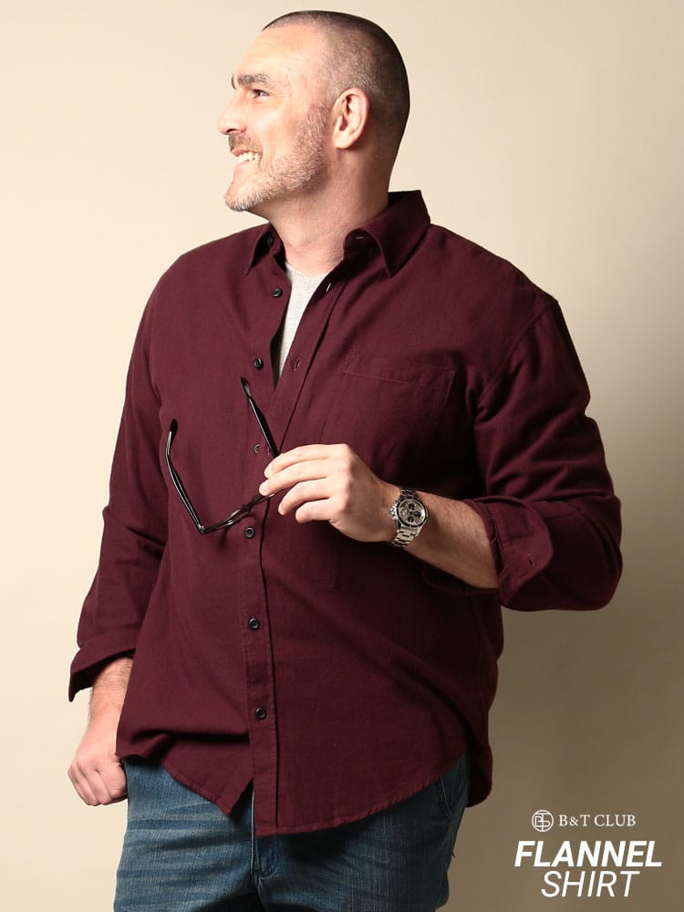 大きいサイズ メンズ B＆T CLUB (ビーアンドティークラブ) 綿100％ クレイジーパターンチェック柄＆無地 ボタンダウン 長袖 ネルシャツ