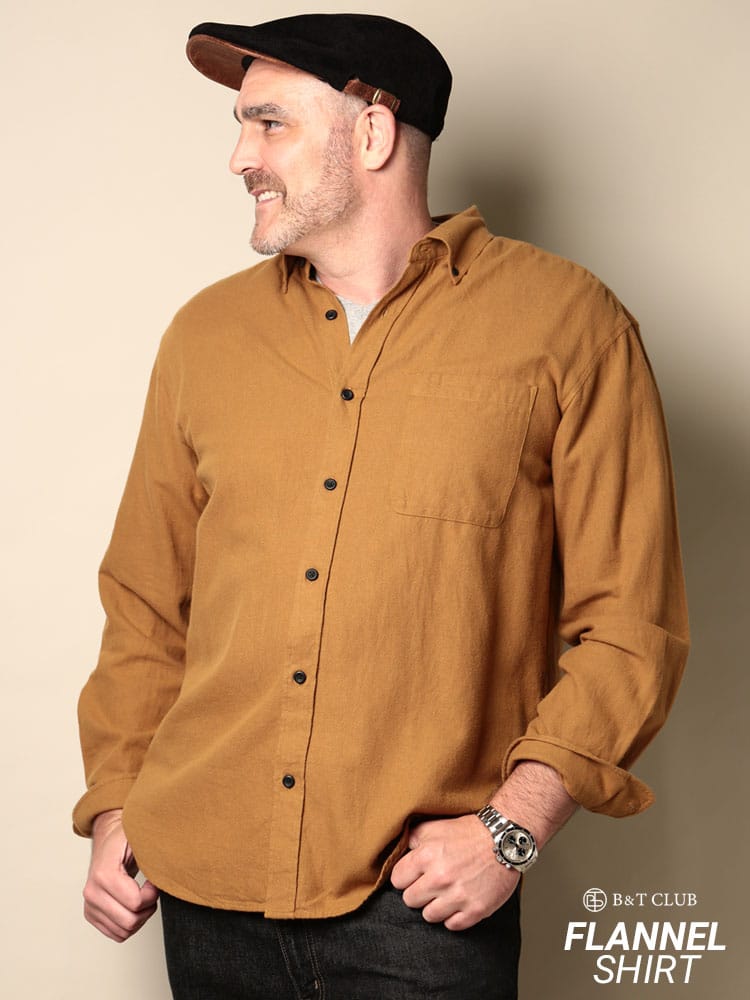 大きいサイズ メンズ B＆T CLUB (ビーアンドティークラブ) 綿100％ クレイジーパターンチェック柄＆無地 ボタンダウン 長袖 ネルシャツ
