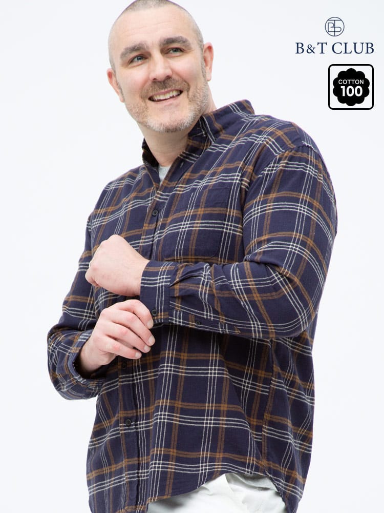 大きいサイズ メンズ B＆T CLUB (ビーアンドティークラブ) 綿100％ チェック柄 ボタンダウン 長袖 ネルシャツ