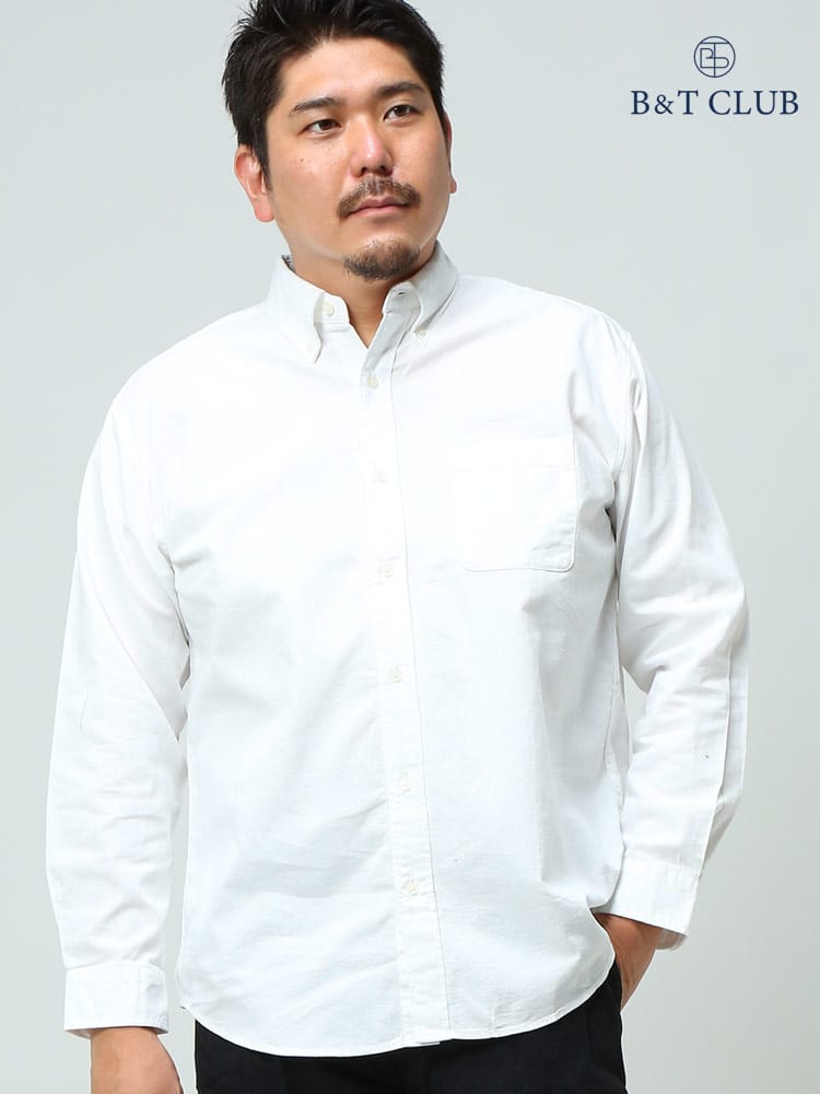 大きいサイズ メンズ B＆T CLUB 綿100％ パナマ 無地 ボタンダウン 長袖 シャツ