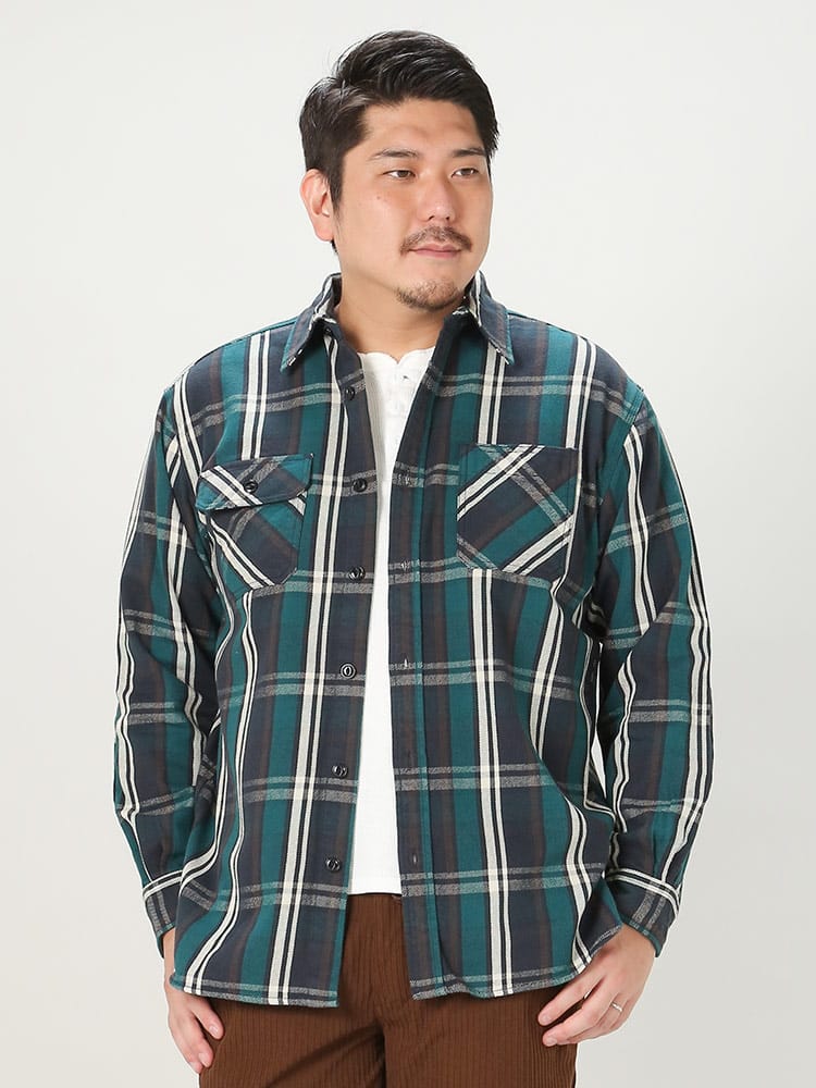 大きいサイズ メンズ B＆T CLUB (ビーアンドティークラブ) ヘビーネル チェック 長袖 シャツ