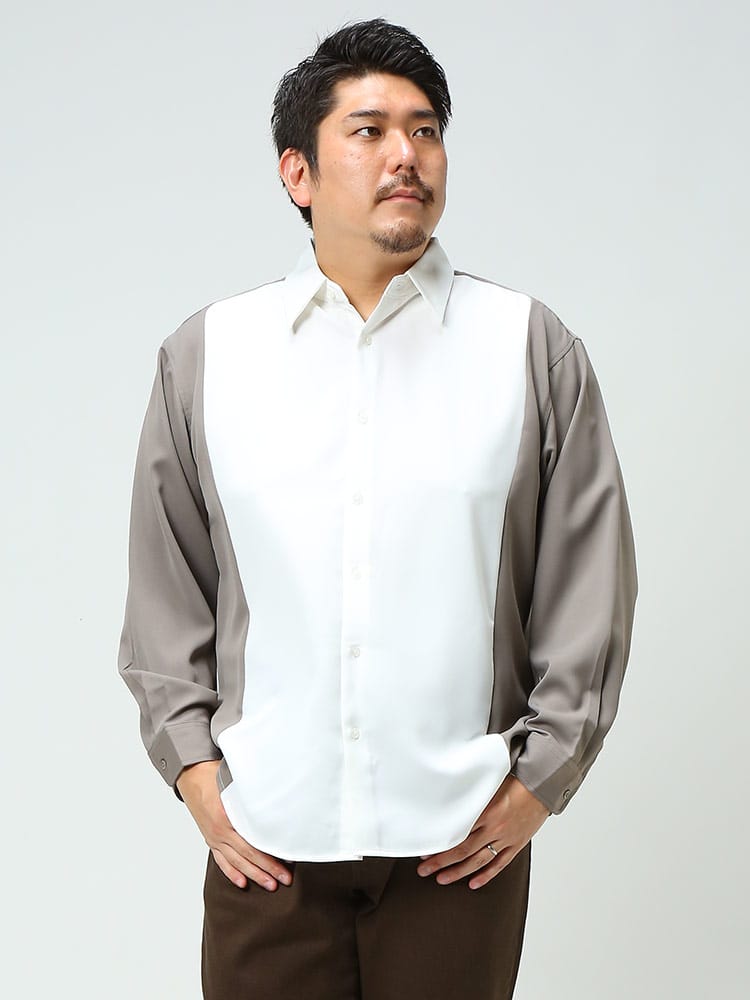 大きいサイズ メンズ B＆T CLUB (ビーアンドティークラブ) 配色切り替え 長袖 シャツ