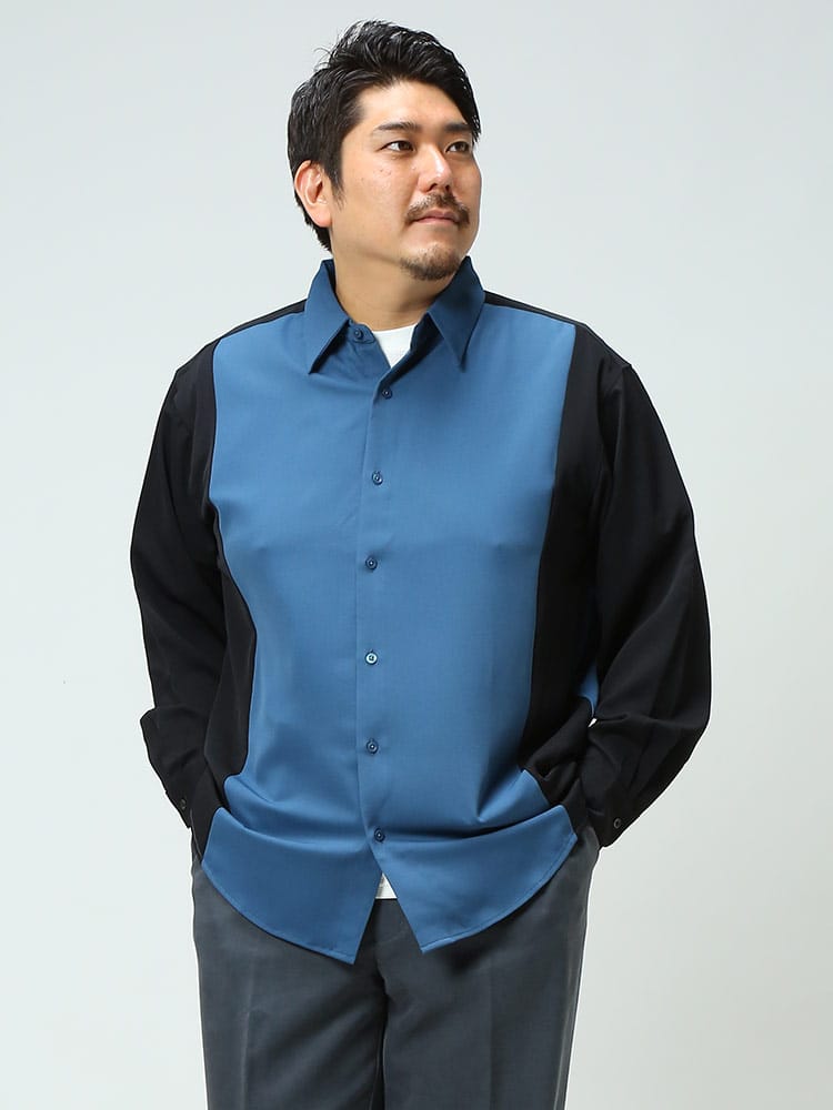 大きいサイズ メンズ B＆T CLUB (ビーアンドティークラブ) 配色切り替え 長袖 シャツ