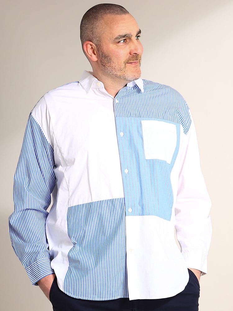 大きいサイズ メンズ B＆T CLUB (ビーアンドティークラブ) ストライプ クレイジー切り替え ブロードシャツ