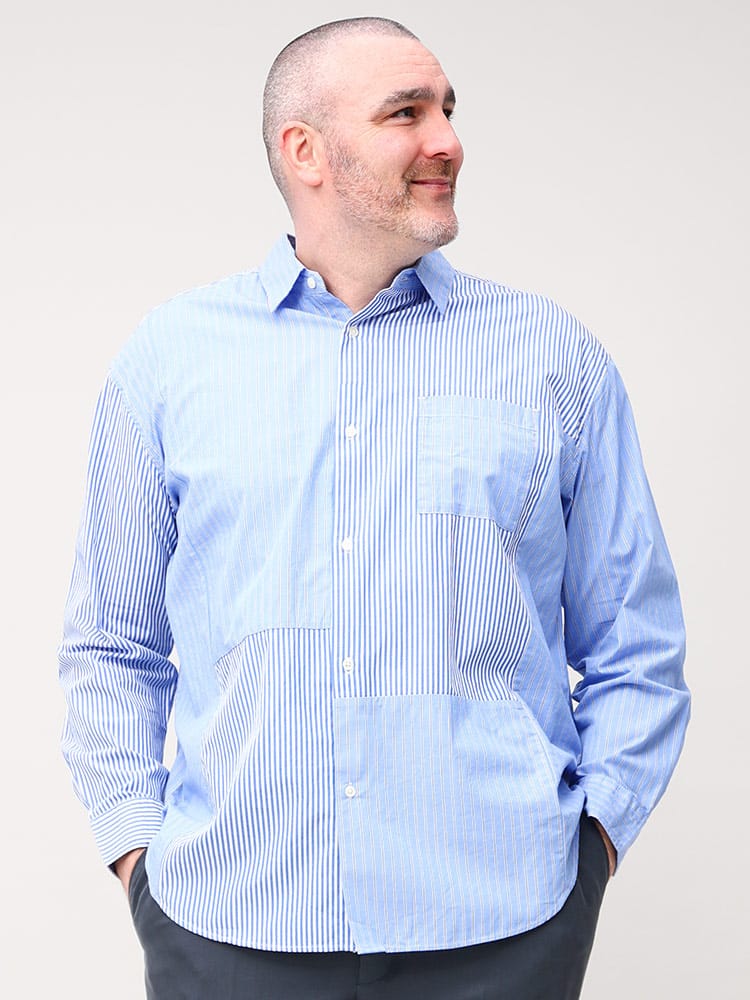 大きいサイズ メンズ B＆T CLUB (ビーアンドティークラブ) ストライプ クレイジー切り替え ブロードシャツ