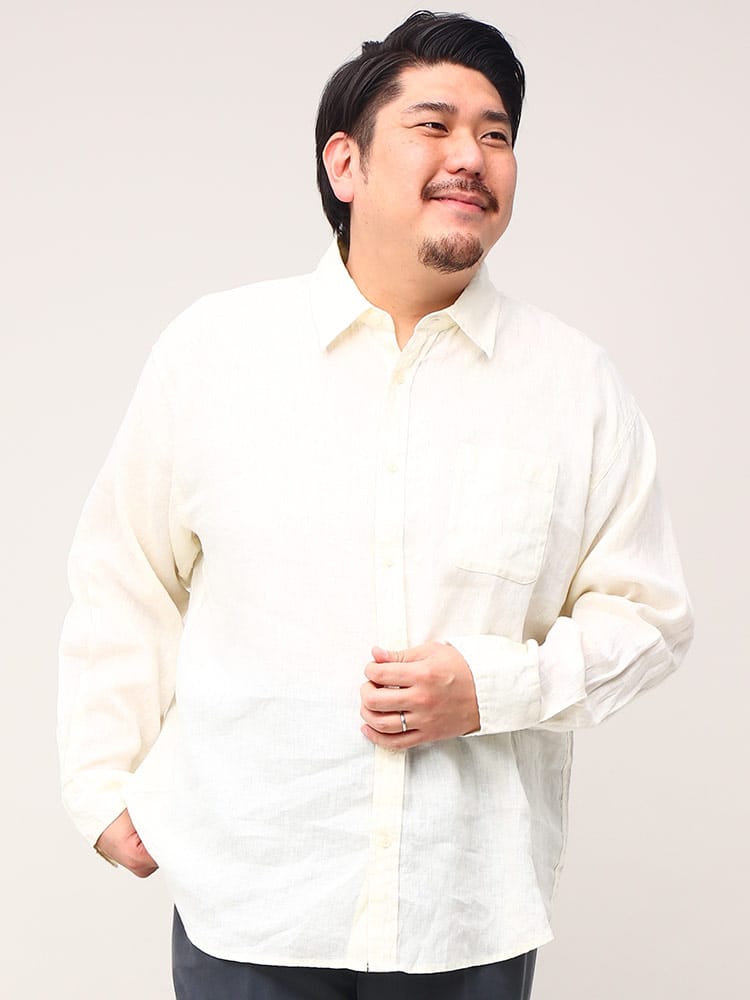 大きいサイズ メンズ B＆T CLUB (ビーアンドティークラブ) 麻100％ 無地 レギュラーカラー 長袖 シャツ