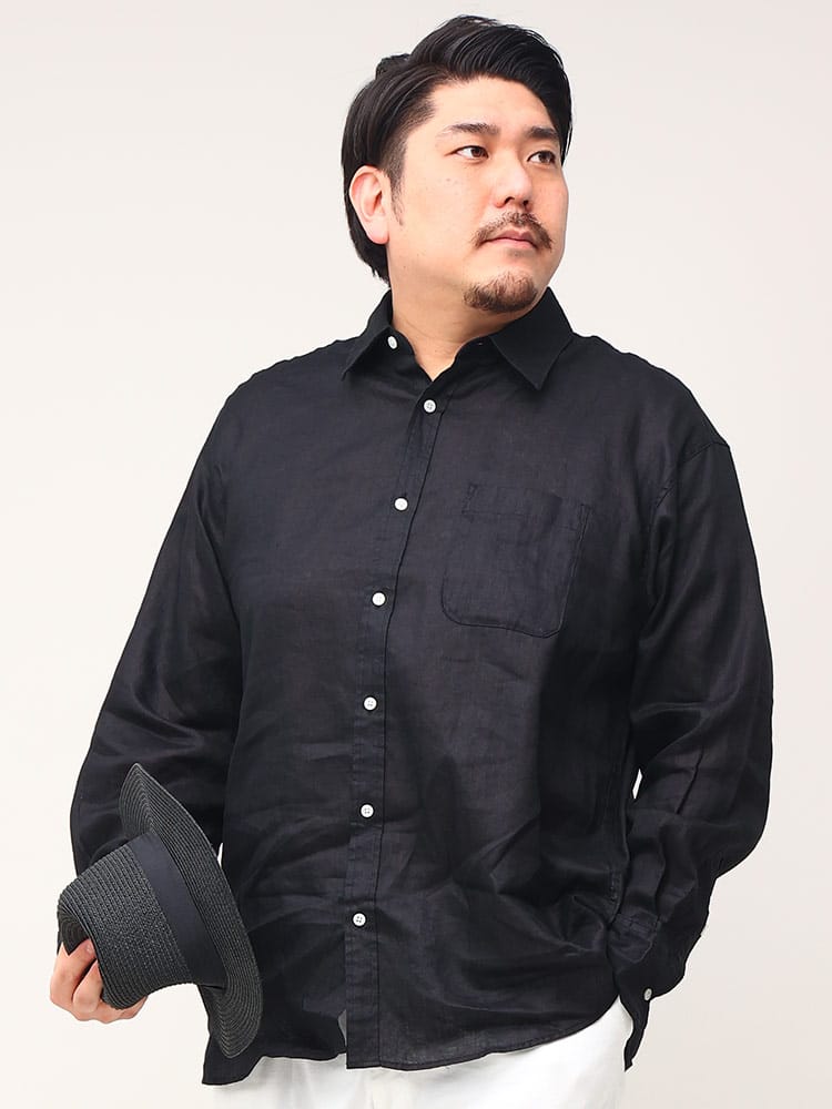 大きいサイズ メンズ B＆T CLUB (ビーアンドティークラブ) 麻100％ 無地 レギュラーカラー 長袖 シャツ