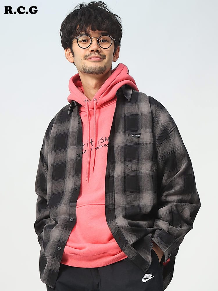 Red Cap Girl (レッドキャプガール) バック刺繍 オンブレチェック 長袖 シャツ