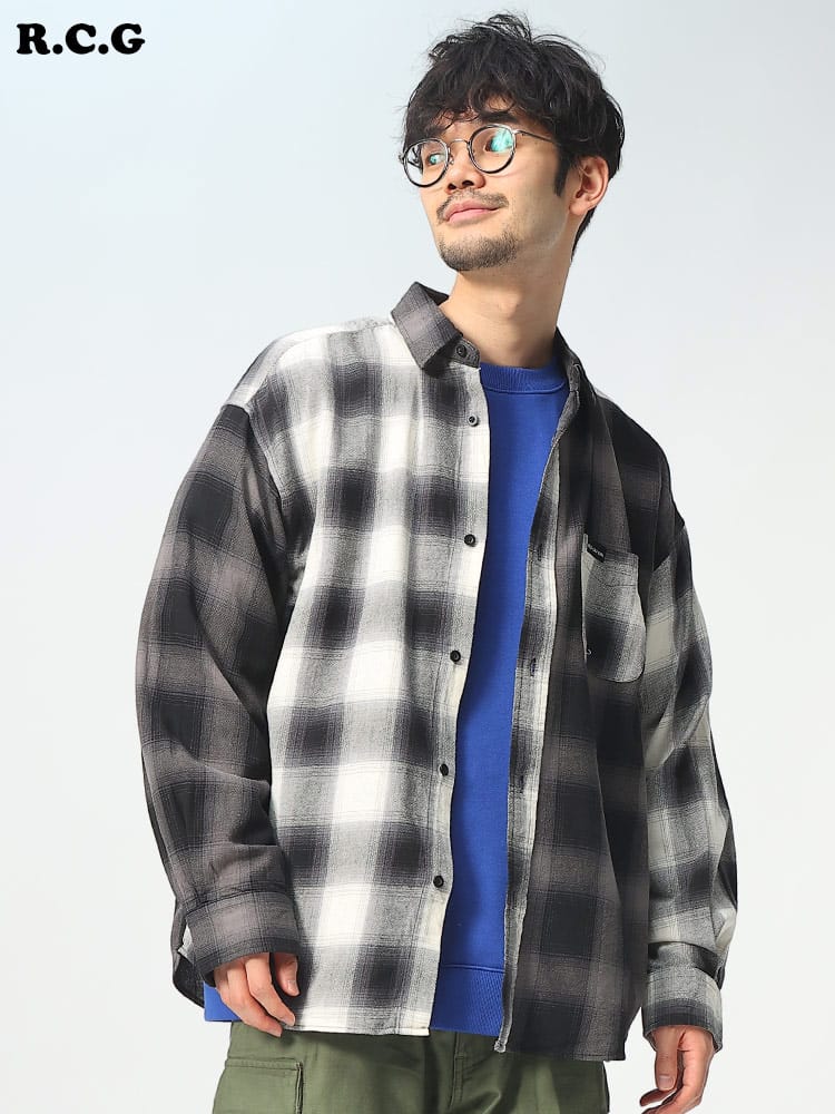 Red Cap Girl (レッドキャプガール) バック刺繍 オンブレチェック 長袖 シャツ