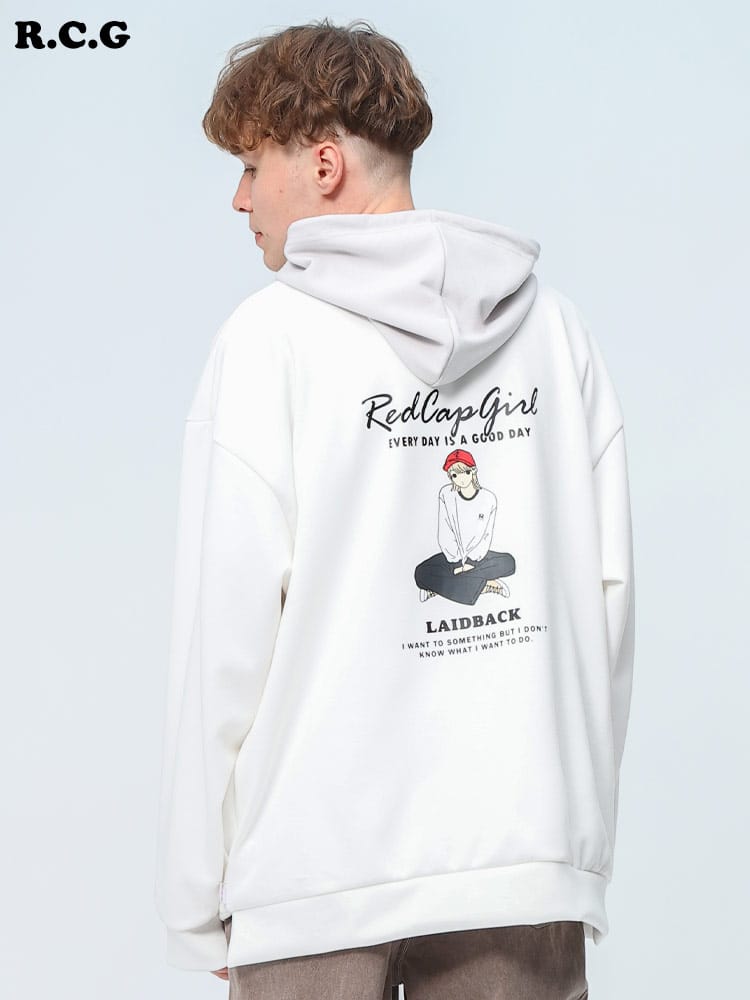 Red Cap Girl (レッドキャプガール) バックプリント ダンボール プルオーバー パーカー