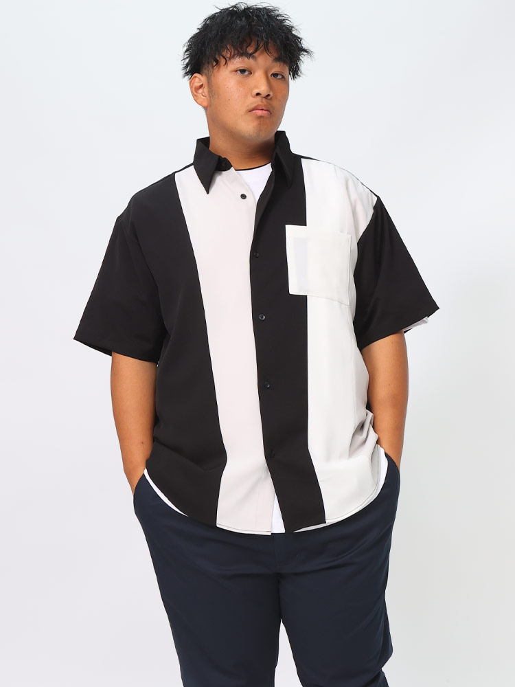 半袖 ポロシャツ 冷感 ストレッチ 切替ストライプ シャツ トップス シャツ 大きいサイズ メンズ